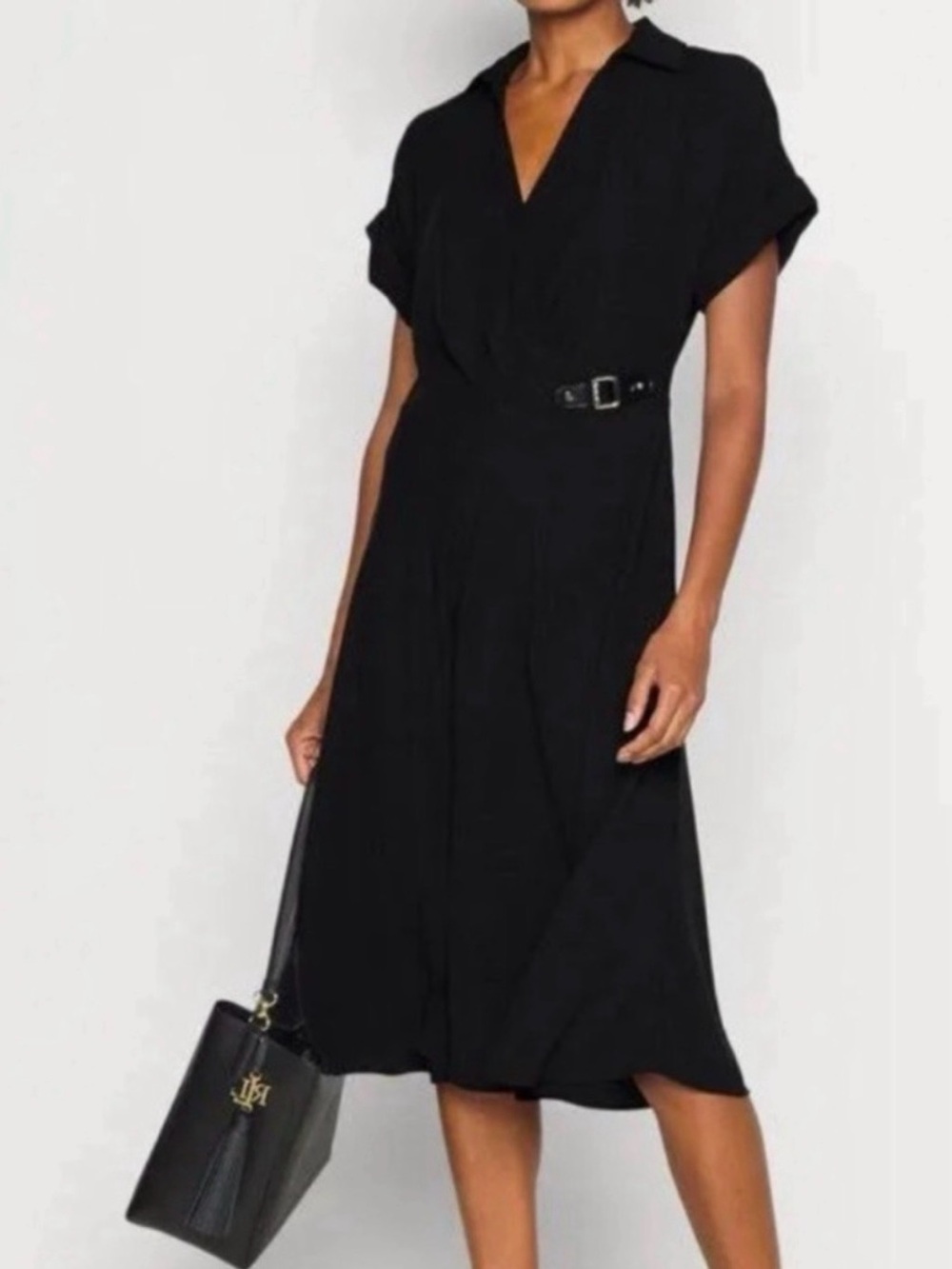 New with tags Ralph Lauren Short Sleeve Leather Buckle Georgette Dress Size 10